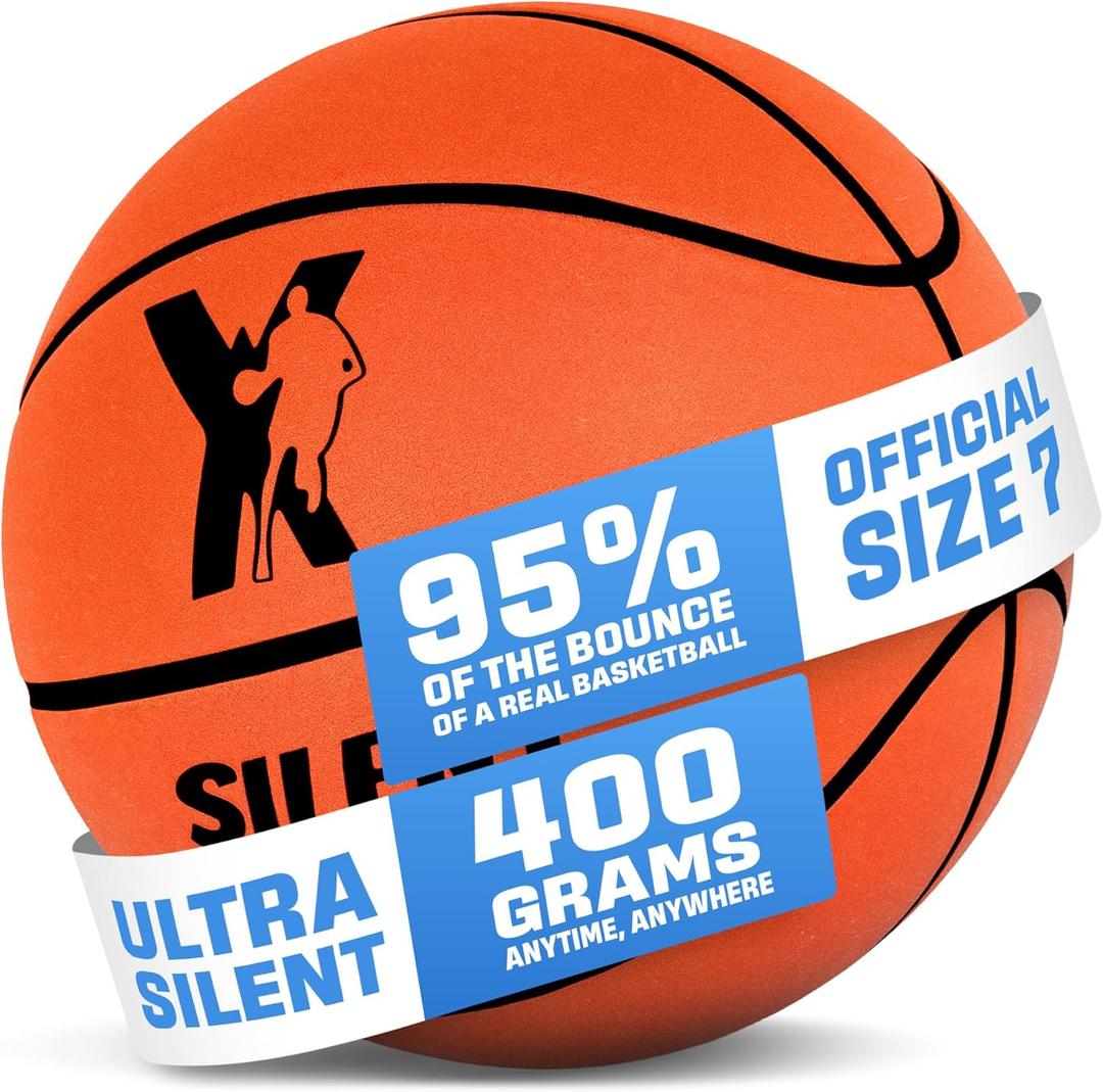 Silent Basketball Official Size 7 (29.5"): Upgraded 95% Bounciness - Ultra Silent Indoor Basketball with Real Feel Grip and Grooves - Airless Soft Foam Basketballs for Quiet Dribbling Inside