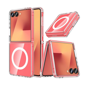 Hensinple for Samsung Galaxy Z Flip 7 Case,Z Flip 7 Case [Built-in Screen Protector] [Compatible with MagSafe] Transparent Magnetic Shockproof Clear Back Slim Fit Protective Rugged Phone Cover(Clear)