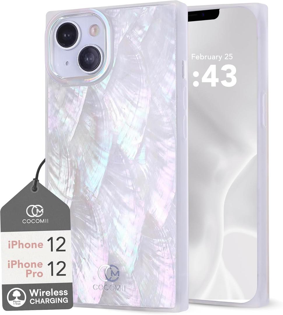 Cocomii - Rectangle Case Compatible with iPhone 12/12 Pro - Real Mother of Pearl, Opalescent Seashell, Glossy, Women Girls Men, Protective Phone Case for iPhone 12/12 Pro 6.1 inch, Iridescent