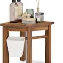 Small Teak Shower Stool for Shaving Legs, Corner Shower Stools for Inside Shower, Bathroom Foot Rest with Storage Basket for Small Shower Spaces