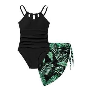 NECIOUS Teen Girls Swimsuit Size 12-14 One Piece Bathing Suits 12 14 Teen Girls' Swimwear Quick Drying Black Green Swim Suit