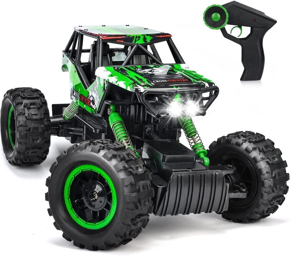 DOUBLE E 1:14 Scale Large Remote Control Car Monster Trucks with Head Lights, 4WD Off-Road All Terrain RC Car, Rechargeable Vehicle for Outdoor Play and Xmas Gifts