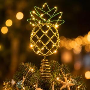 12" Gold Shiny Pineapple Summer Tree Topper with LED Lights, 11.62" H x 4.91" W