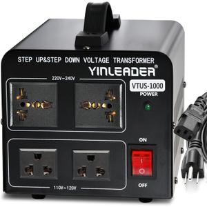 Yinleader 1000W Voltage Converter Transformer(110V to 220V OR 220V to 110V) 1000 Watt Step Up/Down Converter 110/120 Volt - 220/240 Volt w/US Power Cord,Circuit Breaker Protection (VTUS-1000)
