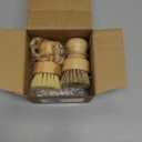 SUBEKYU Bamboo Dish Scrub Brushes, Kitchen Wooden Cleaning Scrubbers Set for Washing Cast Iron Pans/Pots, Set of 2 (Regular size, Ceramics Base+1p Sisal+1p Palm)