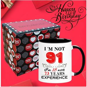 935 91th Birthday Mug for Women Men, Turning 91 Year Old Birthday Gifts for Mom, Dad, Grandma, Grandpa, Wife, Husband, Uncle, Aunt, Sister, Best Friends, Coworkers, Her, Him, 11oz Coffee Cup