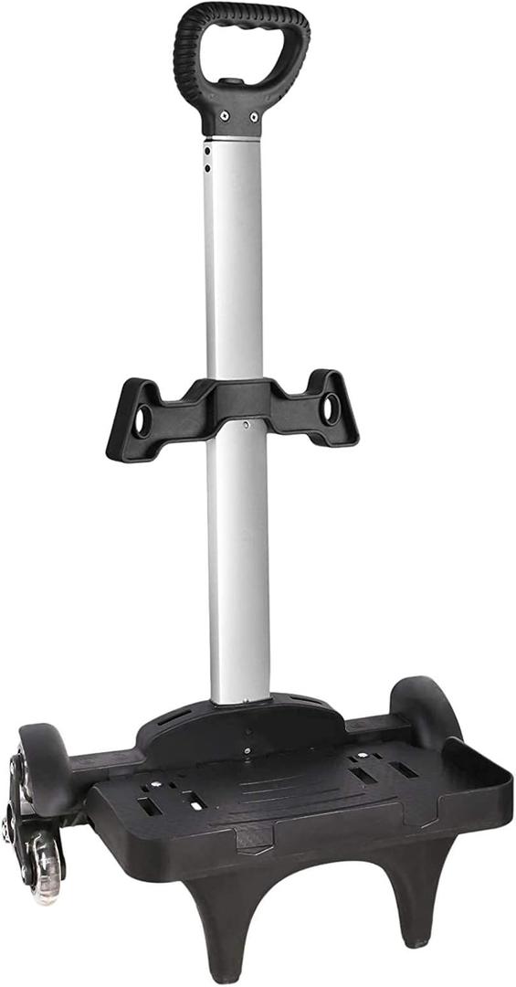 Backpack Trolley, Wheeled Trolley Aluminium Alloy Foldable Hand Cart with Border Base 6 Wheels Rolling Luggage Carts for Kids Teens Adult School Travel (6 Wheels with Edge Guard)