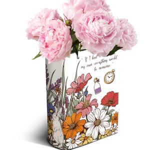 Large Ceramic Book Vase for Flowers Book-Shaped Decorative Vase Bookshelf Decor Unique Vases for Home Bedroom Office Decor Alice's Adventures in Wonderland - Floral Nonsense