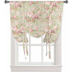 Spring Flower Tie Up Curtains for Window, Thermal Insulted Balloon Shade Adjustable Rod Pocket Curtains Valance Panels for Kitchen Bathroom Caf 34 x 45 Botanical Leaves Morden Rustic Garden Herbs