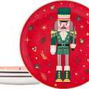 Bico Christmas Soldier Salad Plates Set of 4, 8.75 Inch Ceramic Dessert Plates for Salad, Appetizer, Side Dishes, Microwave and Dishwasher Safe, Gift for Housewarming and Christmas