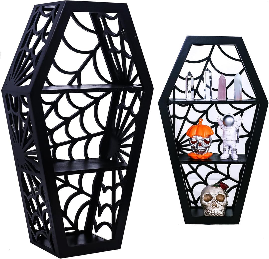Spider Web Coffin Shelf - Vintage Haloowen Decor for Bathroom and Kitchen - Gothic Furniture for Countertop Stand - Goth Accessories Spooky Wall Decor - Witchy Gifts for Women