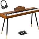 STRICH Digital Piano 88 Keys, Hammer-Action Weighted Keyboard, Full size Electric Piano Keyboard with Stand, 25Wx2 Speakers, Supports USB-MIDI/Wireless Connecting SDP-300S(Furniture Style) (Vintage Brown)
