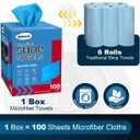 UNIMADE Shop Towels, 100 Sheets Microfiber Cleaning Cloth Commercial Grade Washcloths Lint-Free Bulk Shops Rags for Cars Mechanic Restaurant Garage Housekeeping, 11"x 9", Blue