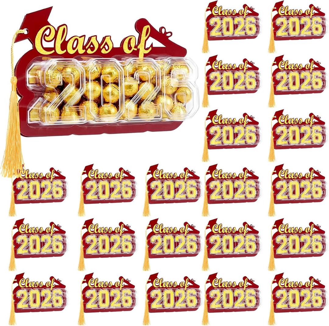 Motiskyy 30 Pack 2026 Graduation Candy Card Class of 2026 Grad Party Favor Supplies Candy Dome Greeting Card with Tassel Chocolate Holder College High School Graduate Gift Box DIY(Burgundy,Gold)