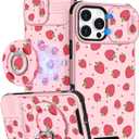 Buleens for iPhone 16 Pro Case 6.3 Inch - with Ring Stand & Camera Cover Aesthetic Cute Designed for Women Girls Pretty Girly Kawaii Strawberry Phone Case for iPhone 16 Pro Compatible with Magsafe (Cute Strawberry)
