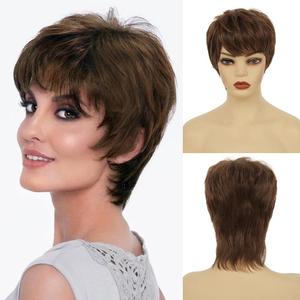 Short Brown Pixie Cut Wigs for Women with Bangs Natural Fluffy Synthetic Wig for Daily Party Wigs