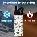 Alphabet Dinosaur Water Bottle for Boys, 16oz Kids Stainless Steel Insulated Water Bottle with Straw Lid, Dinosaur Dino Cup Tumbler Gifts for School