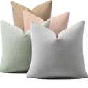 Farmhouse Decor Throw Pillow Covers 18x18 Inch Set of 4, Solid Textured Cushion Covers for Couch, Sofa, Bed – Beige, Light Grey, Pink, Light Green