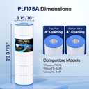 POOLPURE PLF175A Pool Filter Replaces Hayward C1750, CX1750RE, PA175, Ultral-B4, Unicel C-8417, Filbur FC-1294, Sta-Rite PXC175, 817-0175P, L x OD: 28 3/16" x8 15/16", 175 sq.ft Cartridge