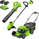 Greenworks 48V (2x24V) 21" Brushless Mower+12" String Trimmer+320CFM Blower,(2) 5.0Ah Batteries and 4A Dual Port Charger