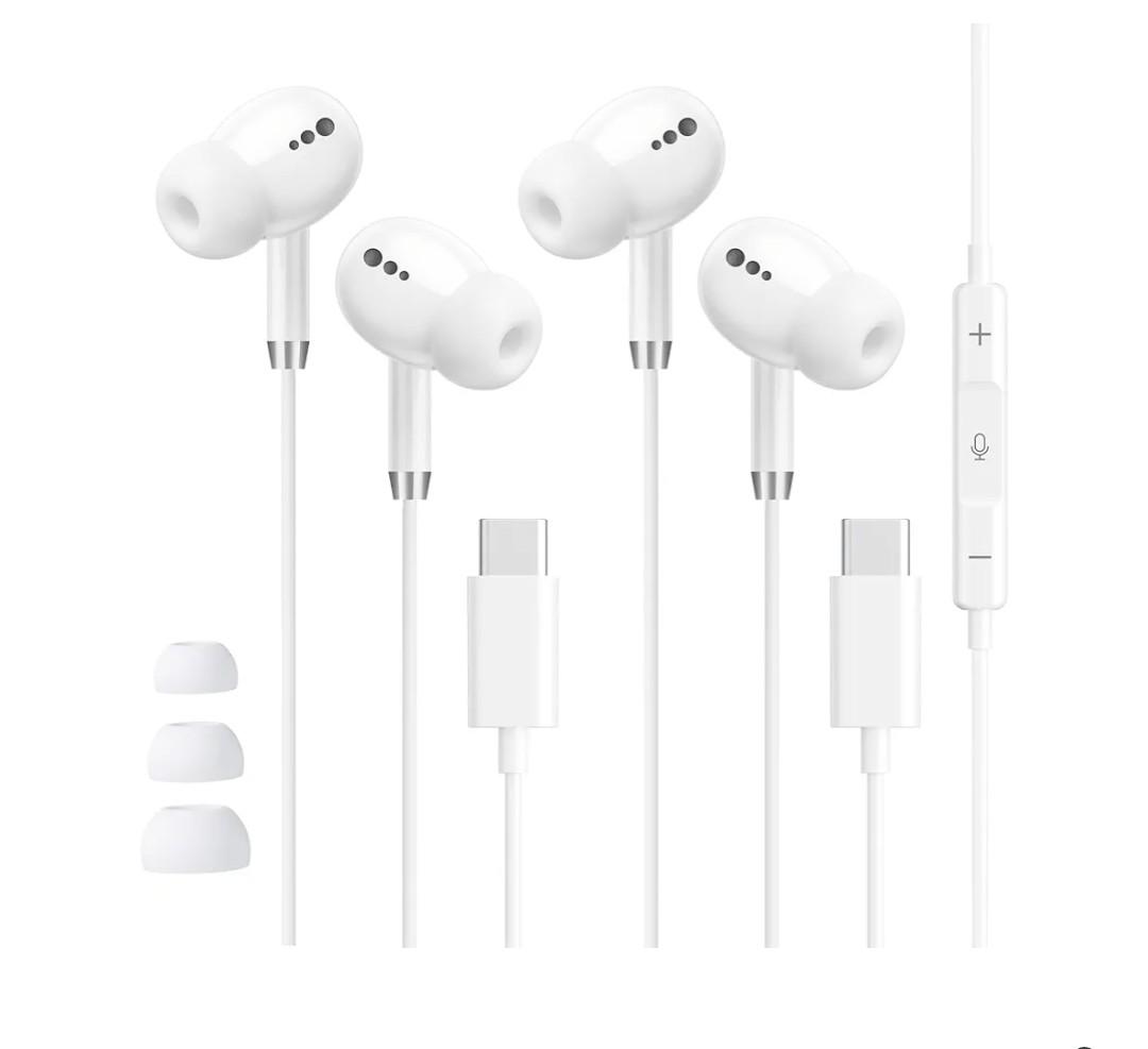 USB C Headphones for iPhone 17 16 15, Wired Earbuds with Mic & Remote Control, Nosie Cancelling for Apple Headphones with 3 Size Tips, Type C Earphones for Android, Galaxy S25 S24, Pixel 9, 2 Pack