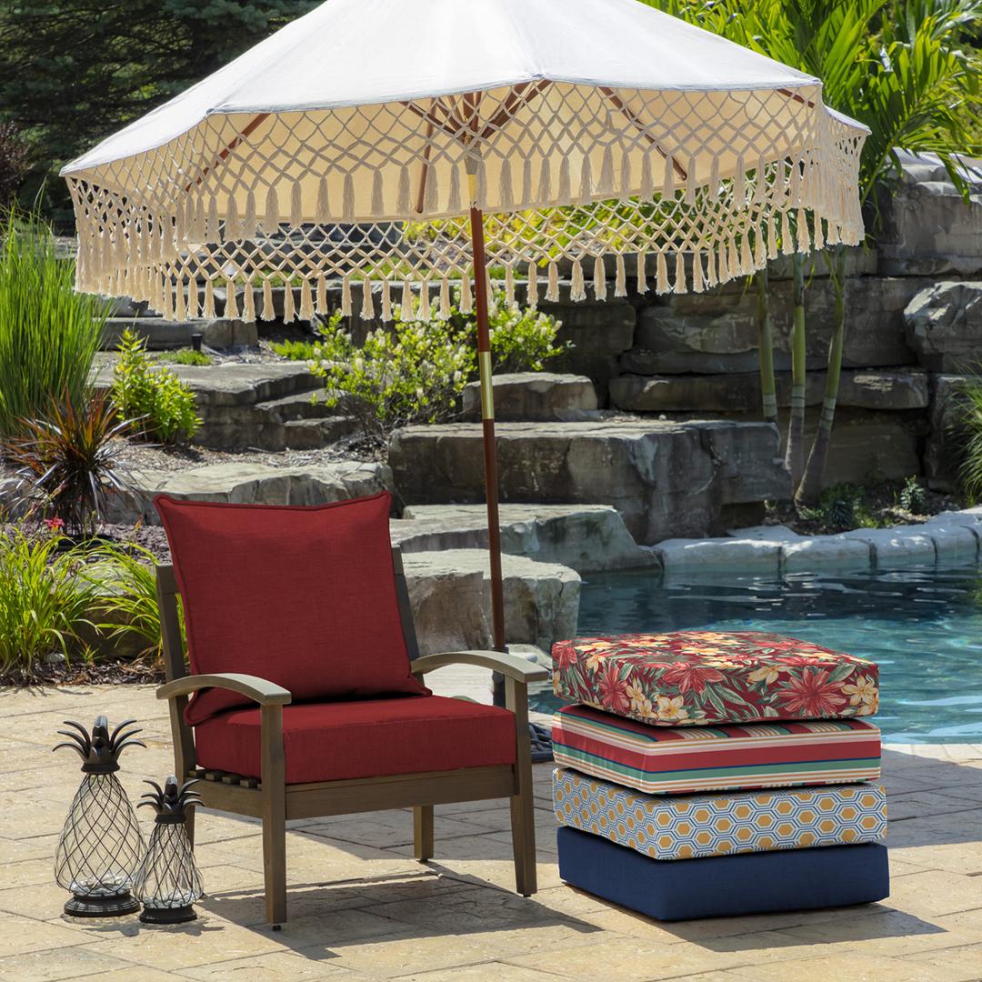 Arden Deep Seat Outdoor Chair Cushion Set (4-Pack), 24 in x 24 in, Weather-Proof, Rain-Proof, Fade Resistant Patio Cushion Set for Chair, Sofa, and Couch Ruby Red Leala (Missing 3, Only 1 In Box)