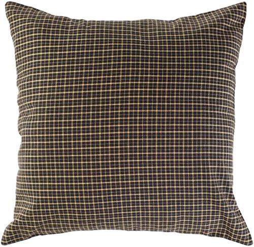 VHC Brands Kettle Grove Fabric Pillow 16x16 Country Primitive Bedding Accessory, Country Black