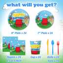 Cartoon Dog Party Supplies for kids Cartoon Themed Birthday Party, Peanuts Party Decorations Disposable Tableware Set With Plates, Cups, Napkins & Cutlery for 24 Guests