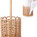 1 Pcs Natural Woven Rattan Paper Towel Holder 13.4 Inch Countertop Dispenser with Rattan Weaving Cage and Solid Wood Base, Rustic Farmhouse Kitchen Decor for Napkins and Roll Towels