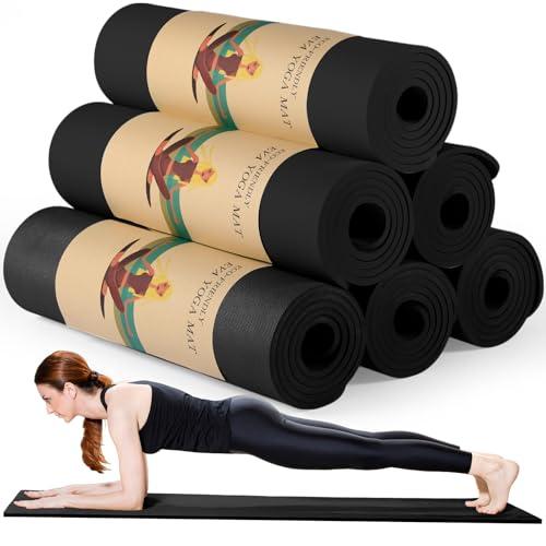 Timgle 6 Pcs 10mm Thick Yoga Mat Bulk 68 x 24 Inches Anti-slip Tear-resistant Exercise Mat Adult Gym Mats for Fitness, Stretching, Workout and Studio, Outdoor Yoga, Pilates(Black)
