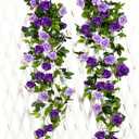 JUSTOYOU 2 Pack (15.8FT) Fake Rose Garland, Artificial Roses Vines Flower Garland Hanging Floral Vine Wedding Home Backdrop Party Arch Arrangement Decoration
