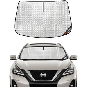 Windshield Sun Shade for Nissan Murano 2019-2024 with Rearview Mirror Camera Option. Full Coverage Rearview Mirror Shade for Ultimate Protection (Shiny Silver (Upgrade))