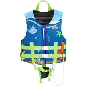 HeySplash Life Jacket for Kids (Suitable for 37-55 lb), Children Watersports Life Vest Swim Vest Flotation Device Kids Trainer Vest with Survival Whistle, Easy on and Off, Medium Size, Blue Whale