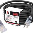 EP 50 Ft Lighted Outdoor Extension Cord - 10/3 SJTW Heavy Duty Black Extension Cable with 3 Prong Grounded Plug for Safety, UL Listed