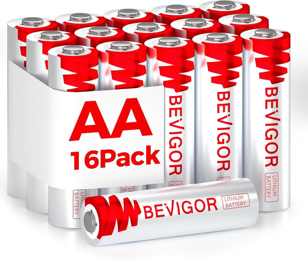 BEVIGOR Lithium Batteries AA Size 16 Pack 1.5V Longer Lasting Double A Battery for Security Alarm System, Remote Controlled Vehicle BatteriesNon-Rechargeable