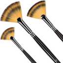 Golden Maple Fan Brushes, 3Pcs Soft Anti-Shedding Nylon Hair, Birch Wooden Long Handle Artist Paint Brush Set for Acrylic Watercolor Oil Painting