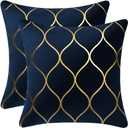 DEZENE Gold Velvet Throw Pillow Covers Navy: 2 Pack 24x24 Inch Square Decorative Pillow Cases for Bedroom Sofa Couch Living Room