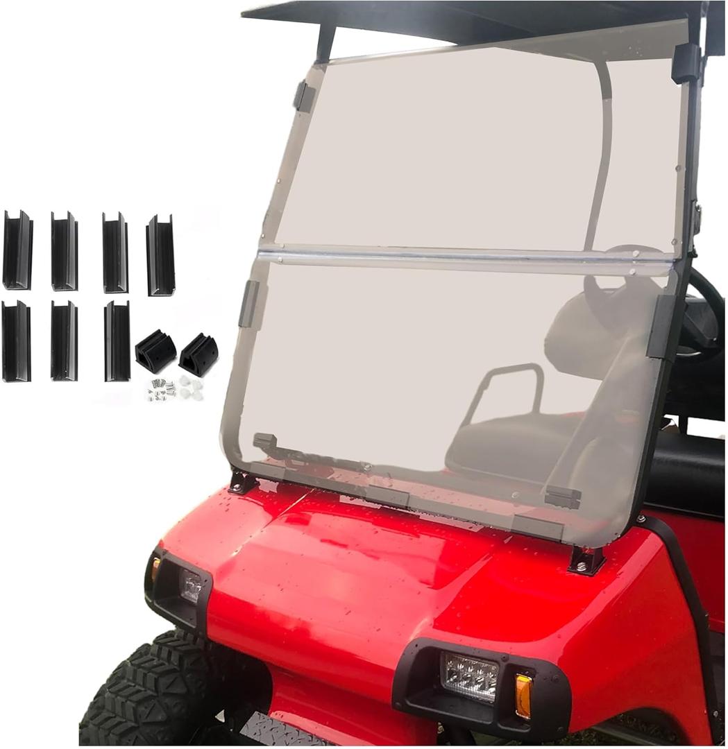 ECOTRIC Tinted Windshield Compatible with 2000.5 to Current Club Car DS Golf Cart Smoke Style Windshield Approximate Dimensions 40"W X 36.5"H Fold Down