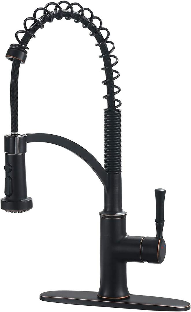 Bronze Kitchen Faucet with Pull Down Sprayer, Oil Rubbed Bronze Single Handle High Arc Commercial Farmhouse Kitchen Sink Faucet with Deck Plate