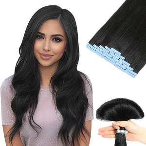 Tape in Human Hair Extensions, Remy Seamless, Jet Black(#1) Straight, Silky & Thick, 16 Inch, 20pcs 40g, Easy to Install, Real Human Hair (#1 Jet Black)