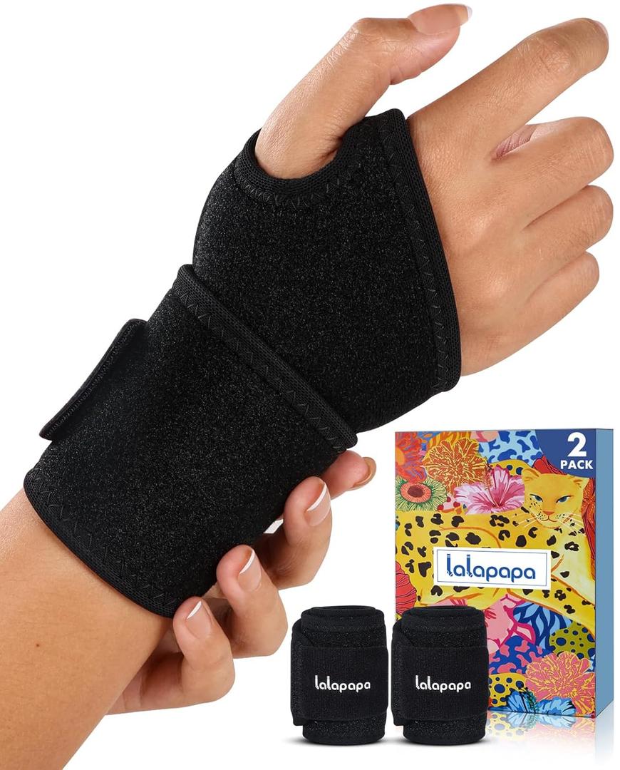 2 Pack Wrist Brace for Women & Men, Adjustable Fits Both Right & Left Hands for Night Support Tendonitis Carpal Tunnel Arthritis Lifting Arthritis Tennis Sprained Typing Sports, Black