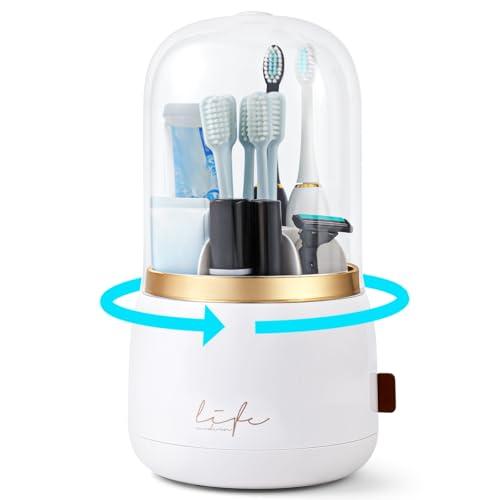 Toothbrush Holders for Bathrooms, Rotating 5-Slot with Cover and Draining Water, Kids Electric Toothbrush Holder and Toothpaste Stand Storage for Bathroom Accessories Counter Organizer Vanity