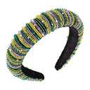 Vokone Mardi Gras Beaded Headband Bejewelled Crystal Bead Padded Headband Statement Mardi Gras Costume Headwear Hair Accessory, Crystal Beaded