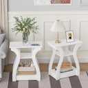 FROMJBEST End Tables Living Room Set of 2,End White Table with Charging Station, Side Table, Nightstand for Bedroom, 3 Tier End Table with Storage Shelf for Living Room White