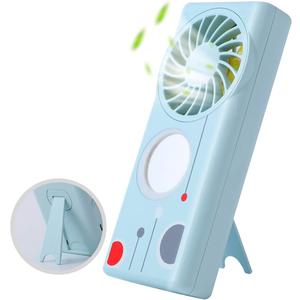 Handheld Mini 3 IN 1 Makeup Mirror Fan, USB Rechargeable, LED Light Fragrance, Personal Portable Fan for Travel Concerts Lash Gifts for Women (Blue)