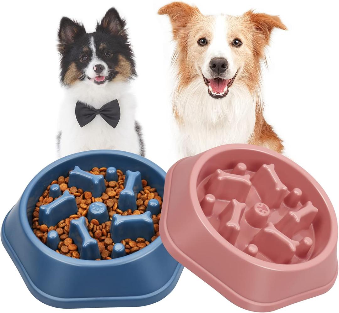 UPSKY 2PCS Slow Feeder Dog Bowl Anti-Chocking Slower Feeding Dog Puzzle Bowls, Interactive Bloat Stop Dogs Food Bowl Dishes Non-Slide Lick Treat Bowl for Small Medium Dogs (Blue+Pink)