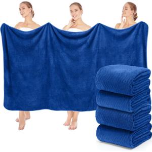 SmoothNovelty 4 Pack Bath Sheets 40 x 80 Inch Oversized Jumbo Extra Large Towels Quick Dry Coral Fleece Absorbent Soft Lightweight XL Shower Towels for Home Gym Travel Beach Spa Pool Hotel (Navy Blue)