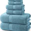 Ecolook 6 Piece Bath Towel Set,100% Cotton,Includes 2 Bath Towels 55x28 Inch,2 Hand Towels,2 Washcloths,Soft,Highly Absorbent & Quick Dry for Bathroom, Spa, Gym,Shower and Daily Use,Blue