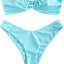 ZAFUL Women's Bandeau Bikini O Ring Strapless Tie Back High Cut Two Piece Swimsuit Bathing Suits, Size: S