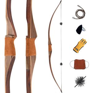 Deerseeker Outdoor Archery 64" Traditional Bow Set Hunting Longbow Reflex Deflex One-Piece Long Bow Laminated Bamboo Core Limbs Right Hand/Left Hand for Adults Bow Shooting, 35lb